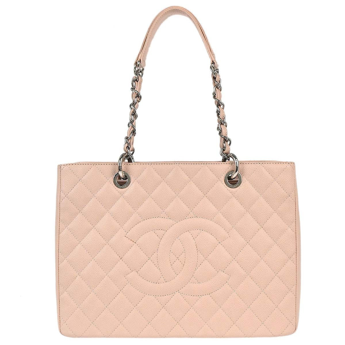 Chanel Light Pink Calfskin Grand Shopping Tote GST Chain Handbag