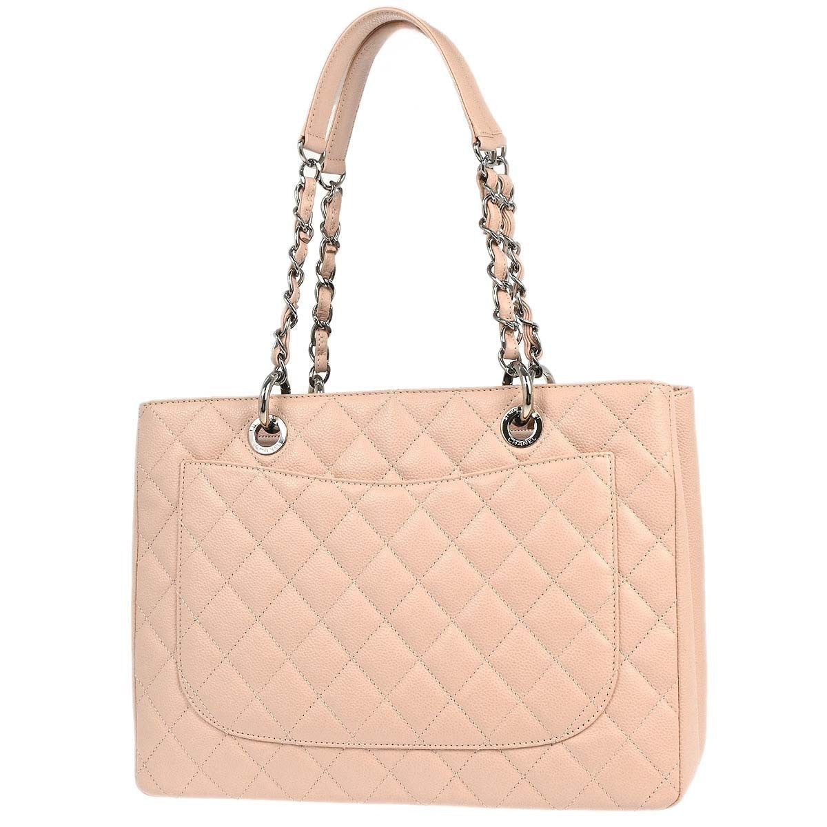 Chanel Light Pink Calfskin Grand Shopping Tote GST Chain Handbag
