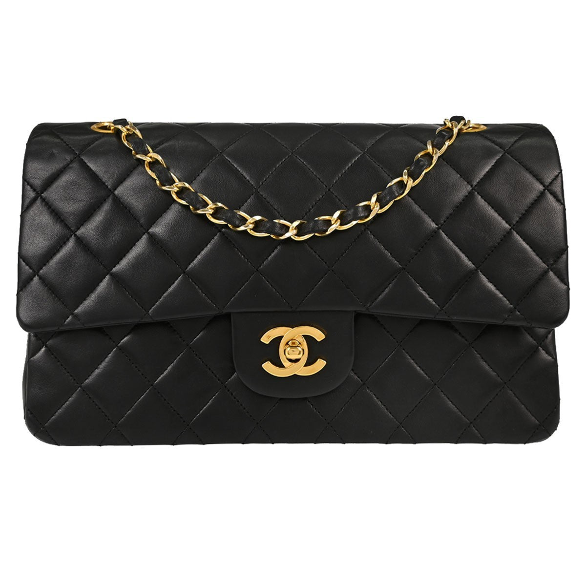 Chanel Black Lambskin Medium Classic Double Flap Shoulder Bag