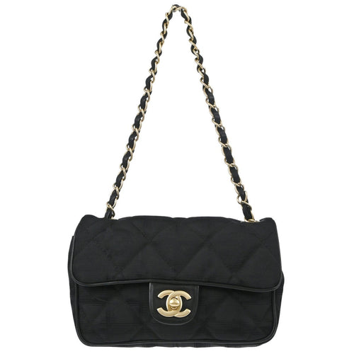 Chanel Black Nylon Jacquard Travel Mini Classic Single Flap Handbag