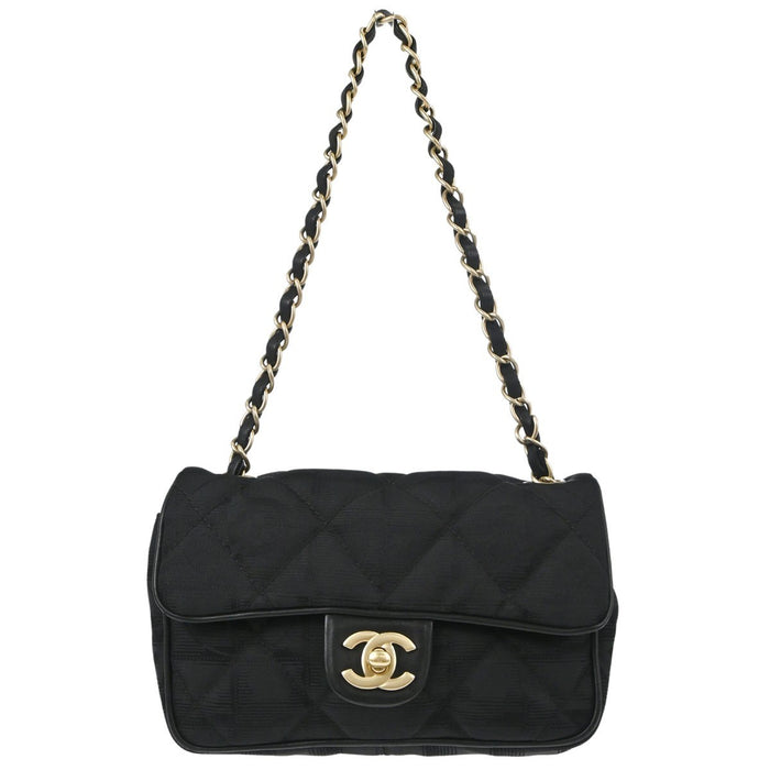 Chanel Black Nylon Jacquard Travel Mini Classic Single Flap Handbag