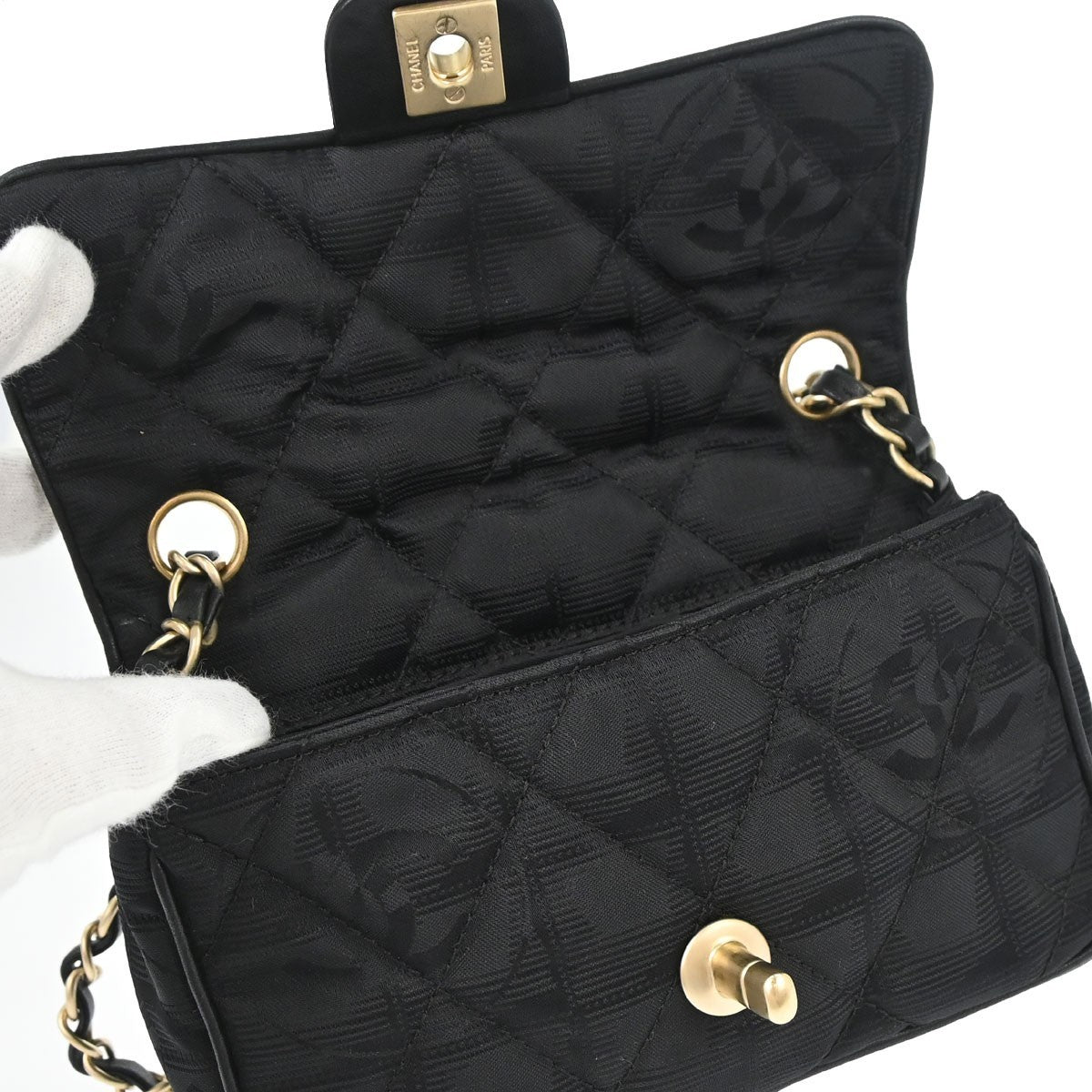 Chanel Black Nylon Jacquard Travel Mini Classic Single Flap Handbag