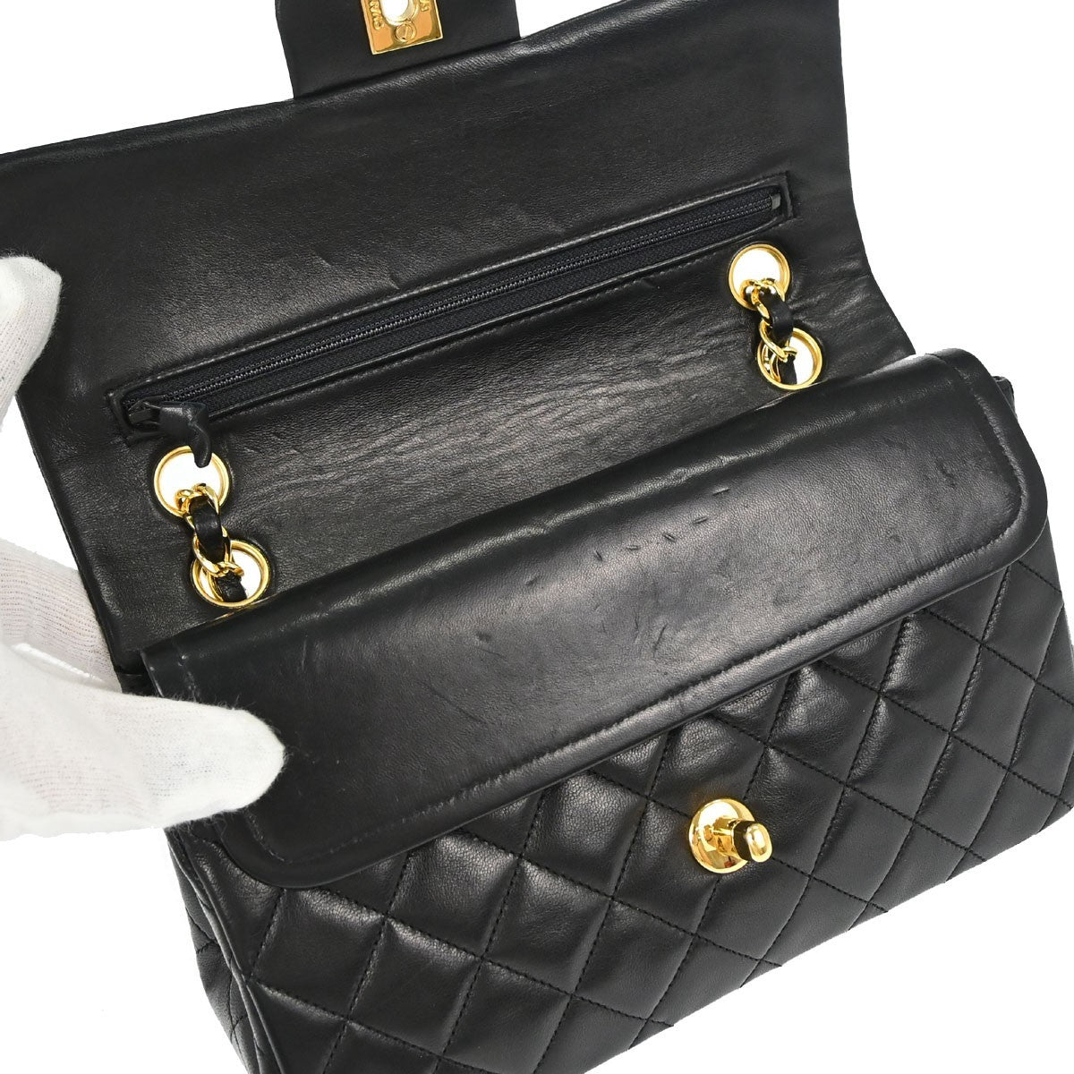 Chanel Black Lambskin Small Classic Double Flap Shoulder Bag