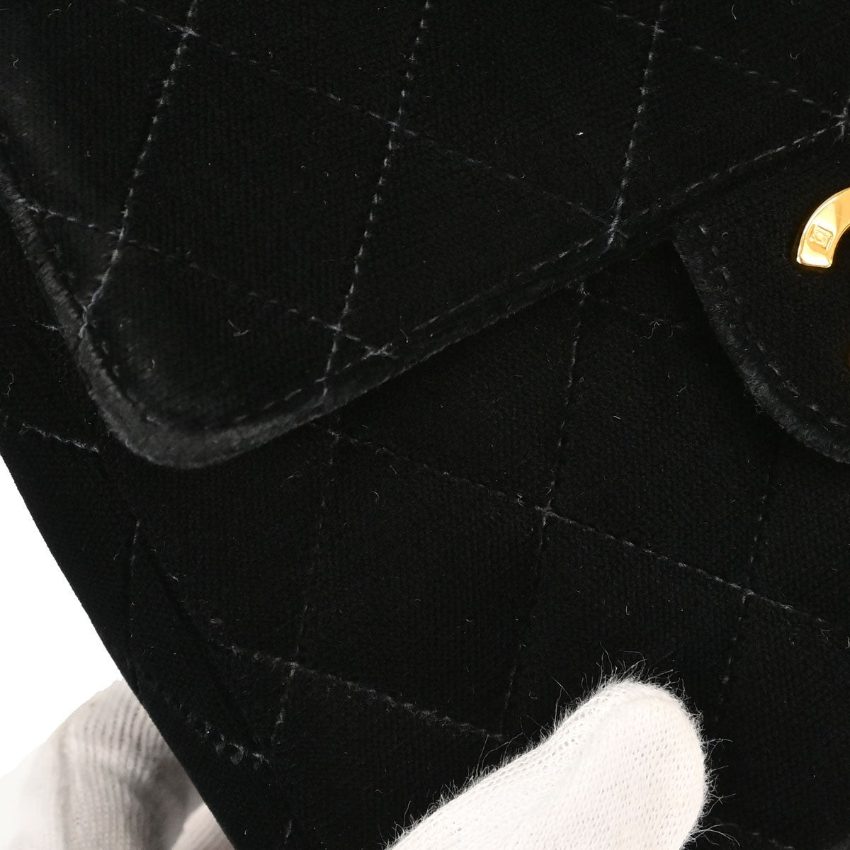 Chanel Black Velvet Mini Classic Square Flap 17 Shoulder Bag