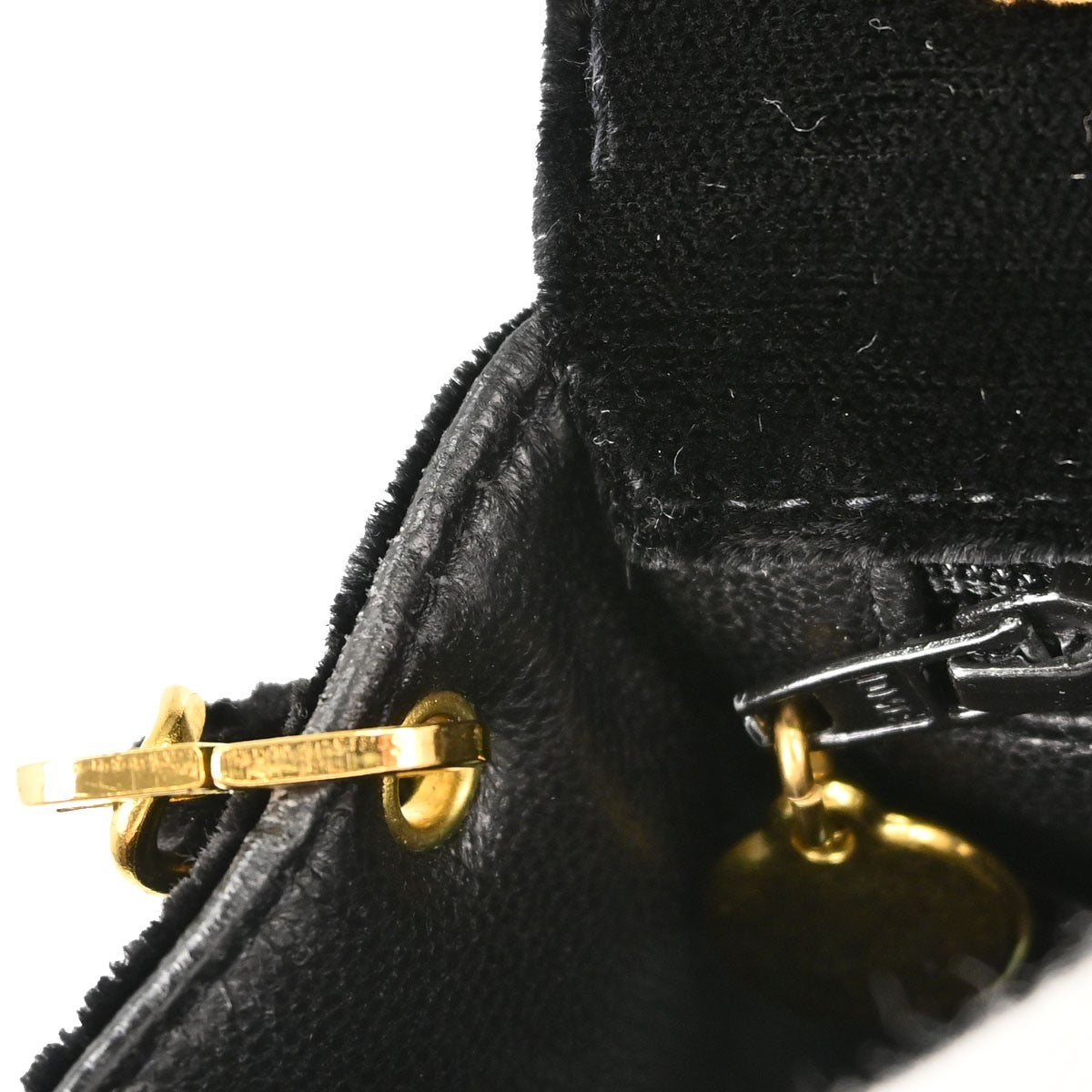Chanel Black Velvet Mini Classic Square Flap 17 Shoulder Bag