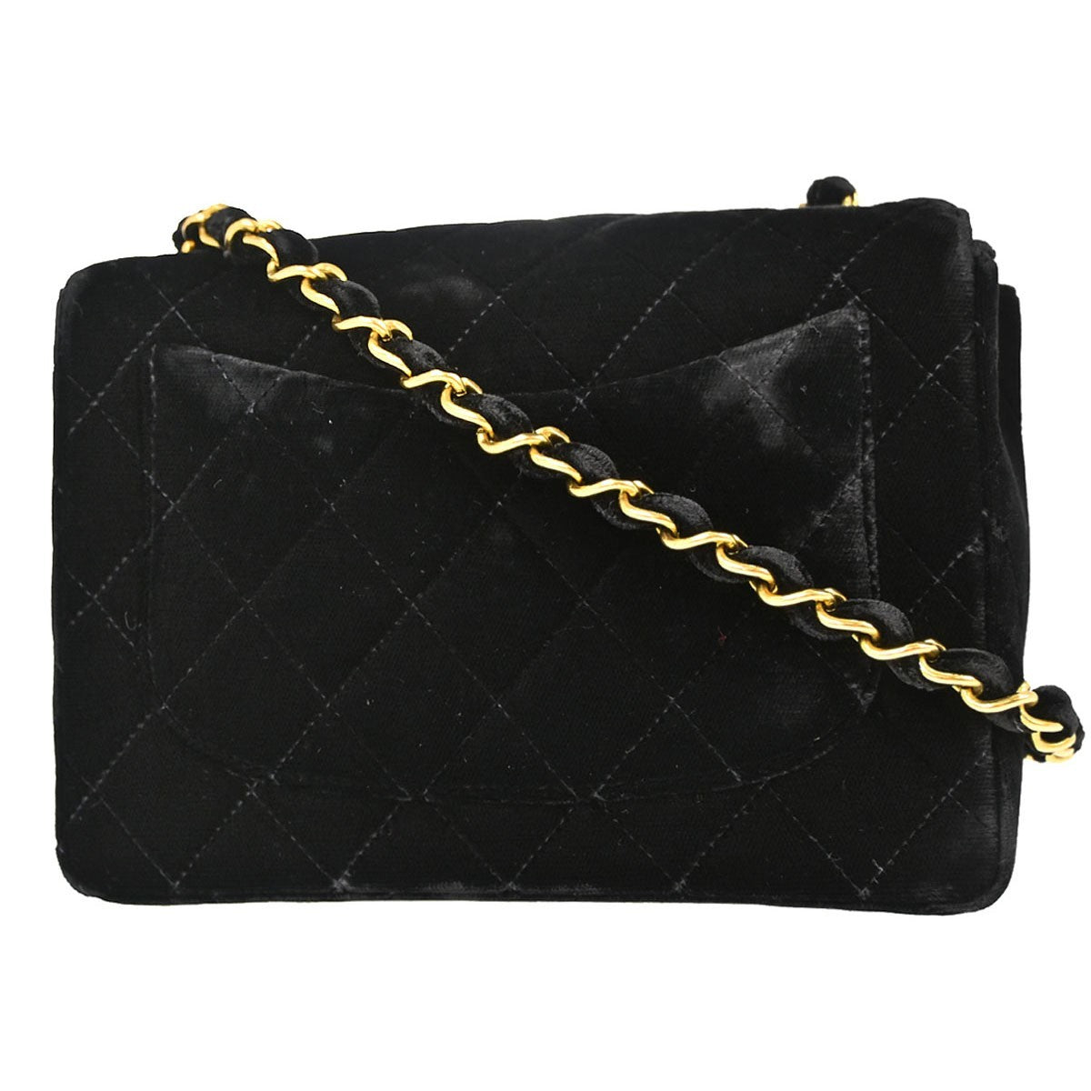 Chanel Black Velvet Mini Classic Square Flap 17 Shoulder Bag