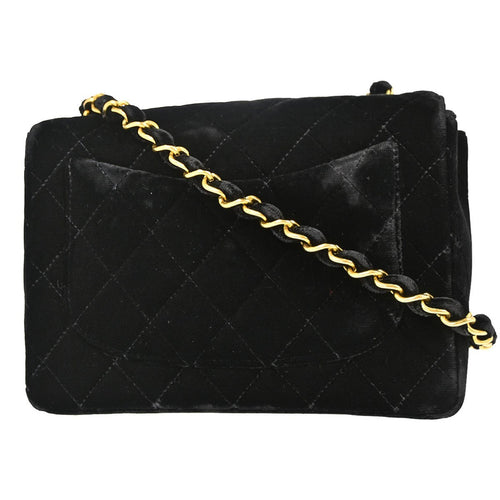 Chanel Black Velvet Mini Classic Square Flap 17 Shoulder Bag