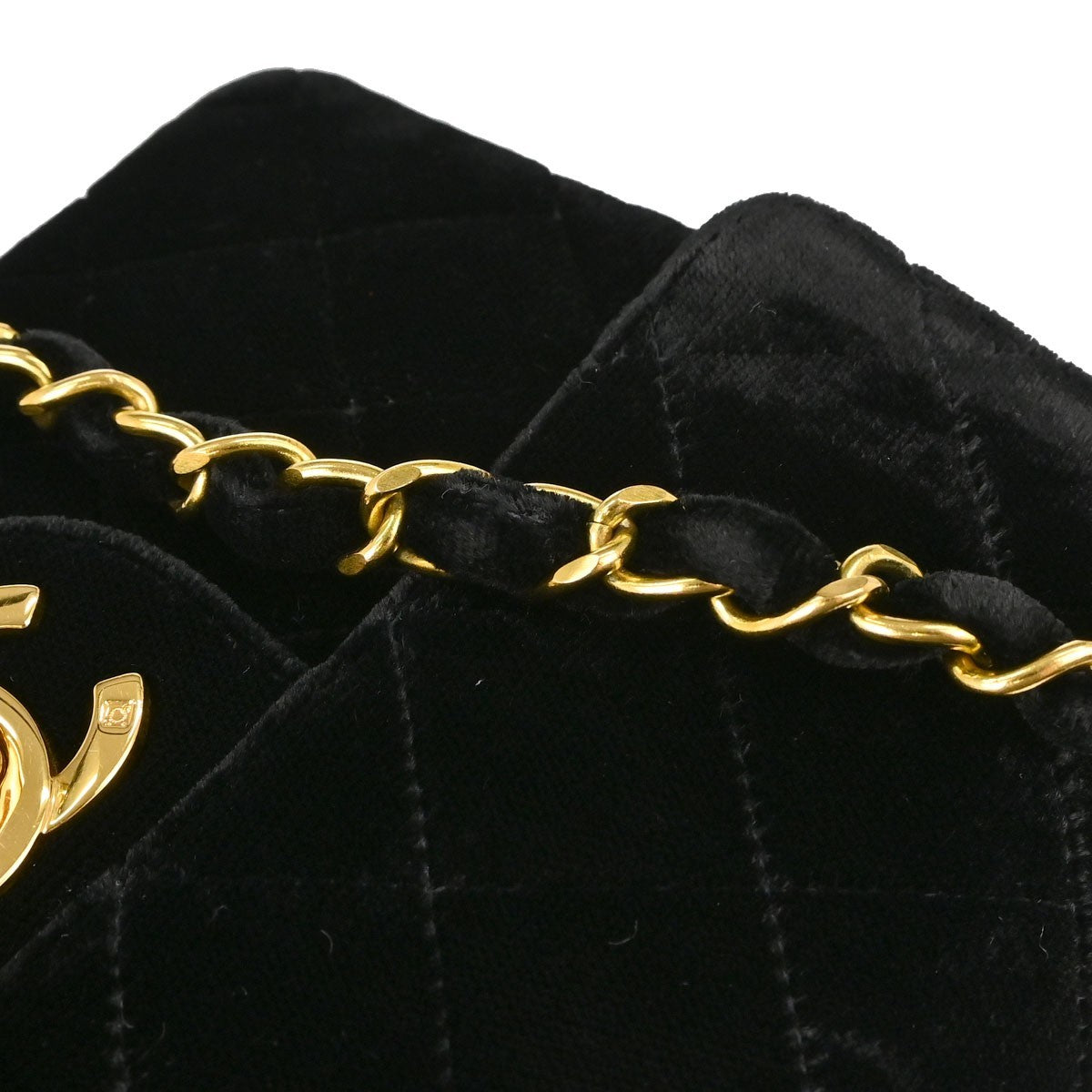 Chanel Black Velvet Mini Classic Square Flap 17 Shoulder Bag