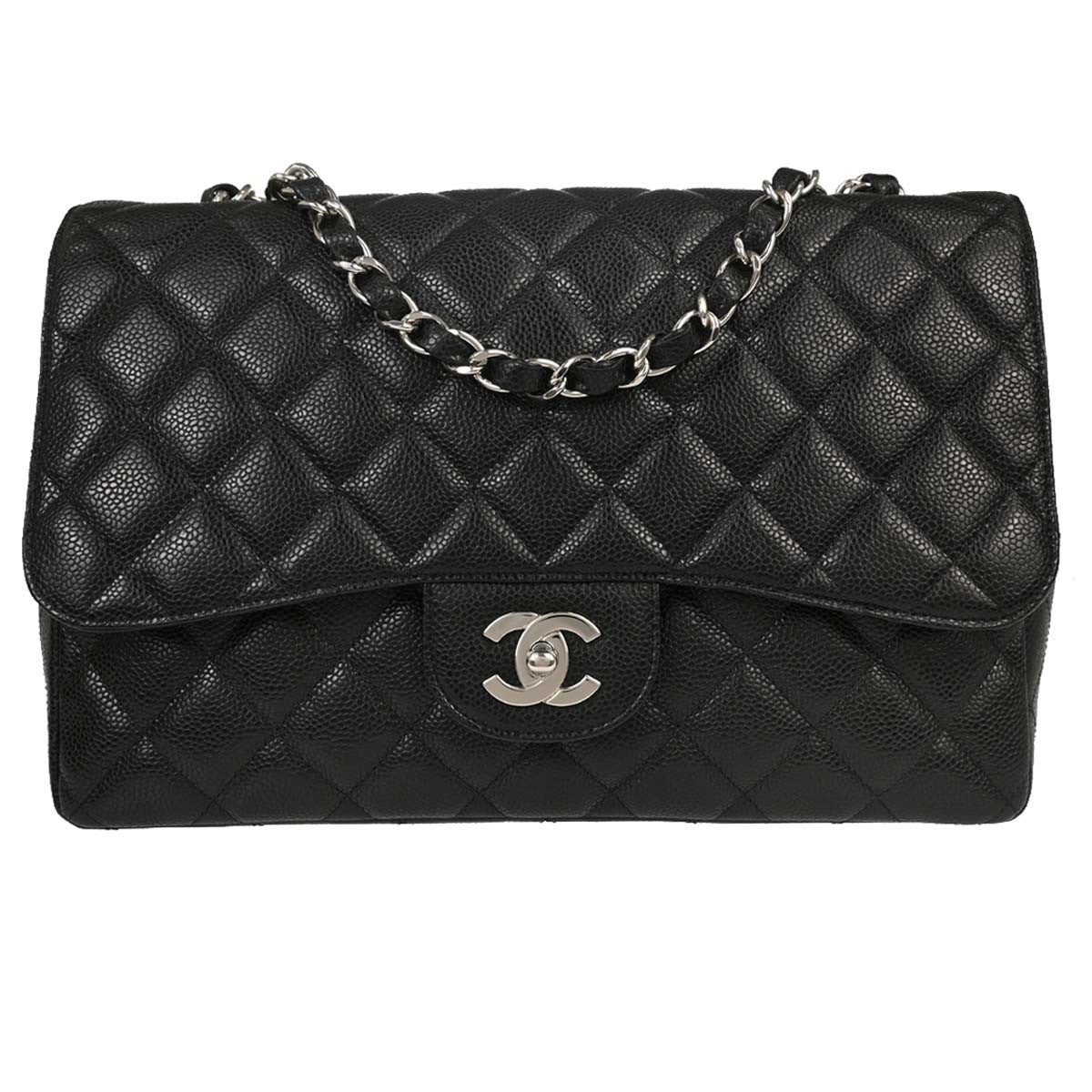 Chanel Black Calfskin Jumbo Classic Flap Shoulder Bag