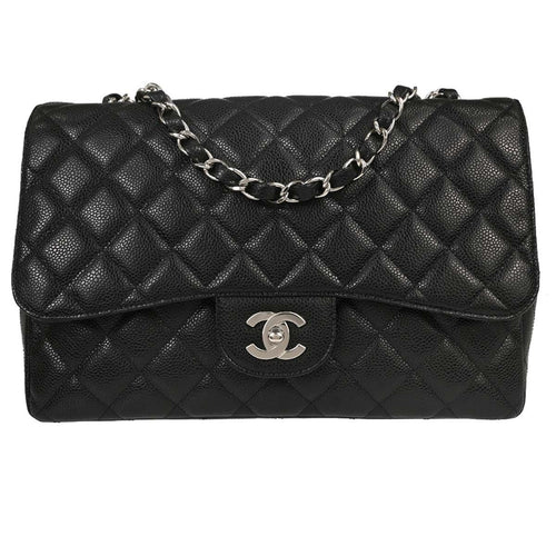 Chanel Black Calfskin Jumbo Classic Flap Shoulder Bag