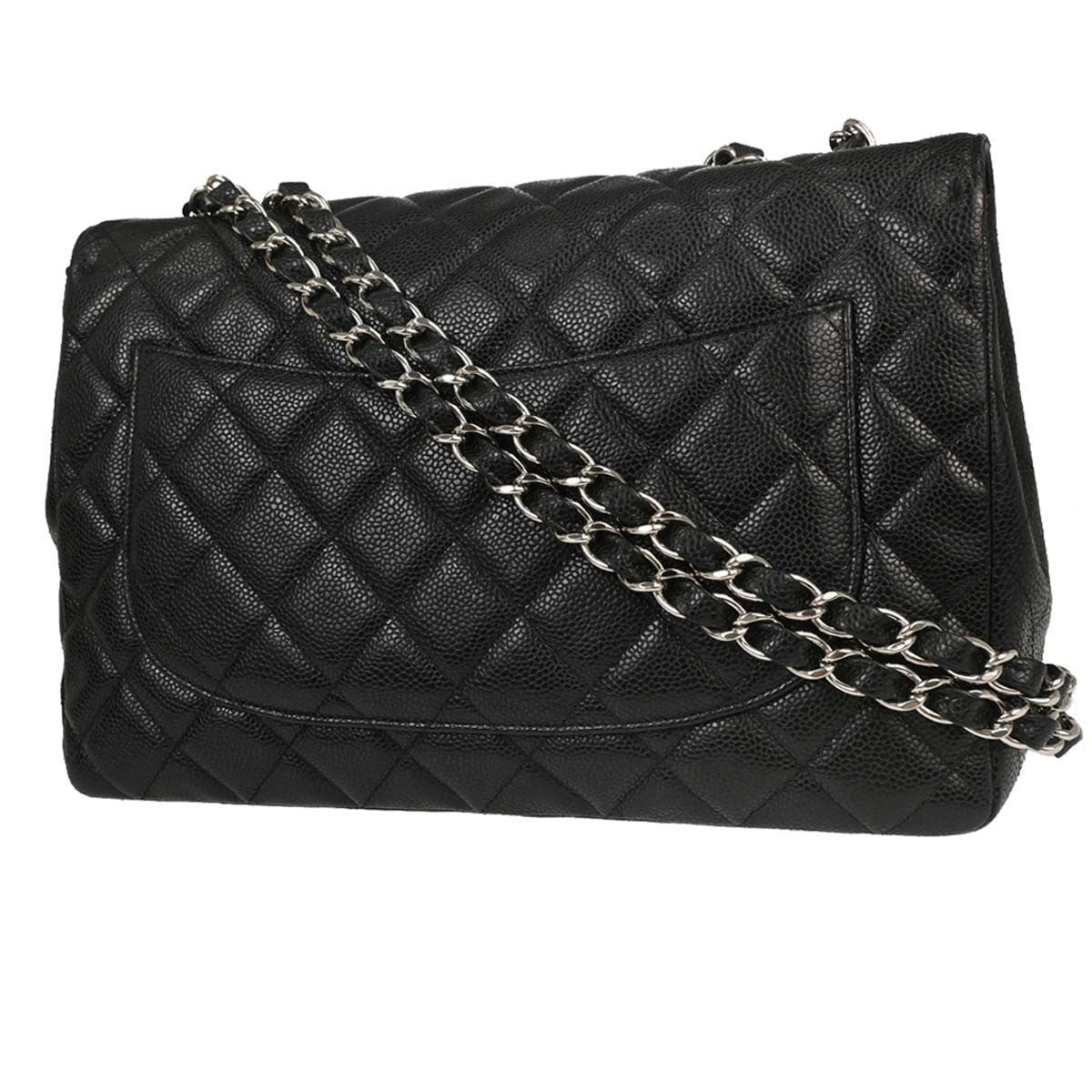 Chanel Black Calfskin Jumbo Classic Flap Shoulder Bag