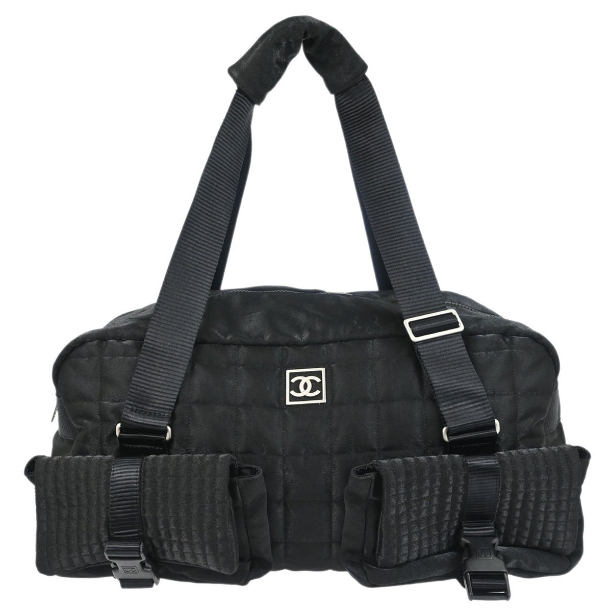 Chanel Black Nylon Choco Bar Sport Line Duffle Handbag