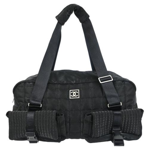 Chanel Black Nylon Choco Bar Sport Line Duffle Handbag