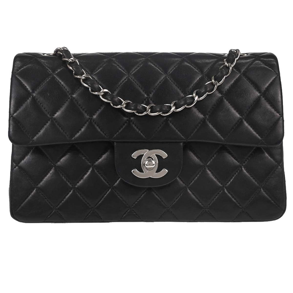 Chanel Black Lambskin Small Classic Double Flap Shoulder Bag
