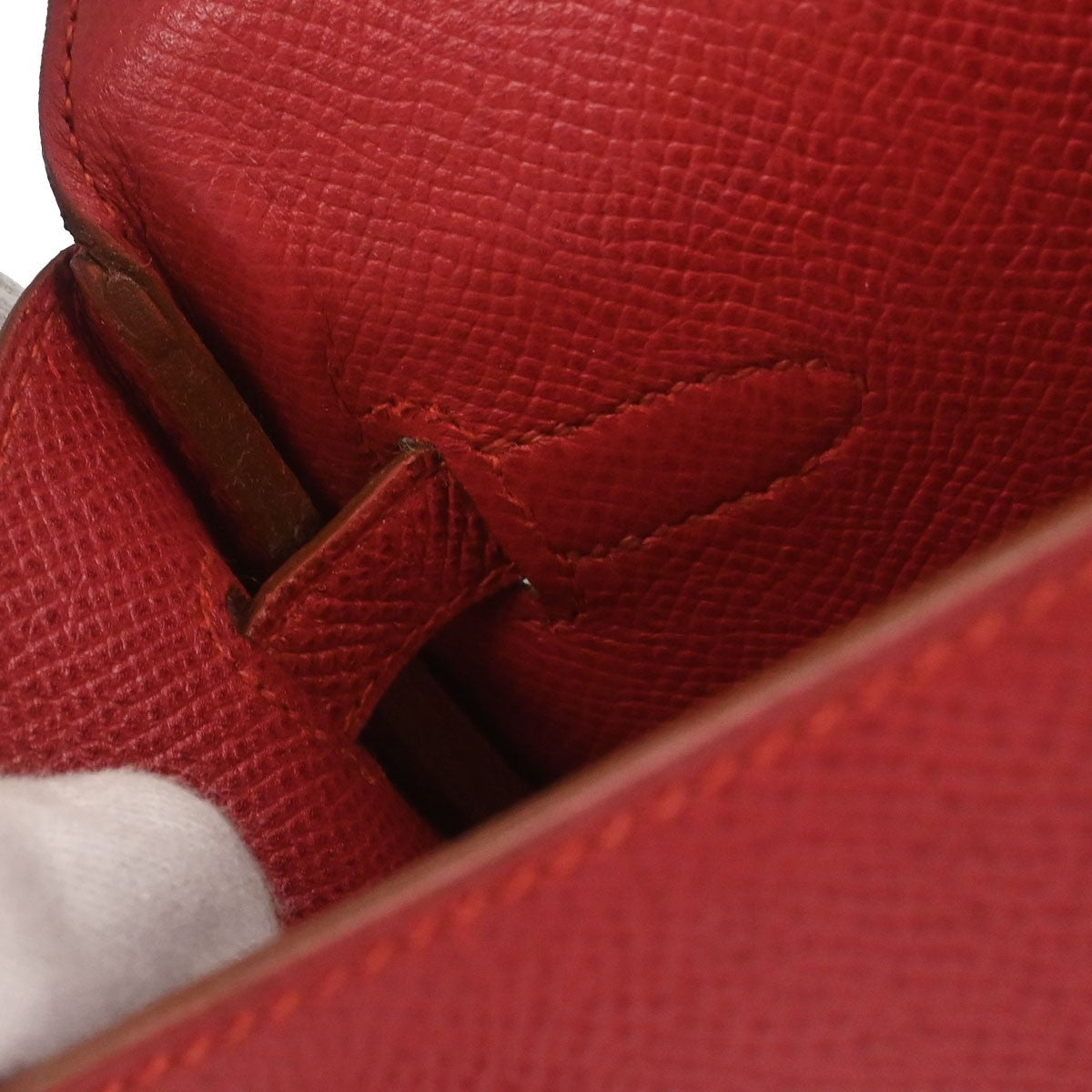 Hermès Vermilion Courchevel Banana Kelly Clutch Bag