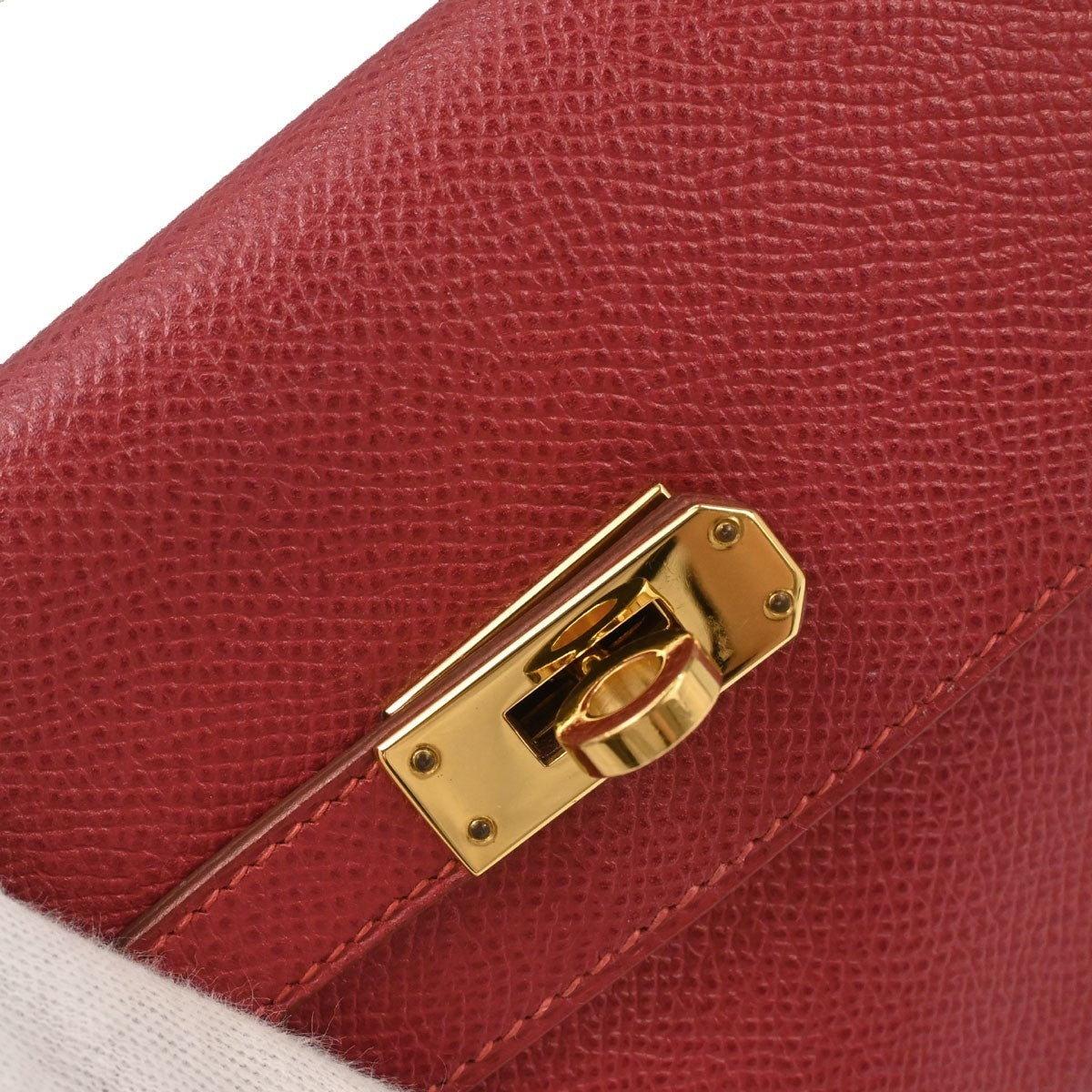Hermès Vermilion Courchevel Banana Kelly Clutch Bag