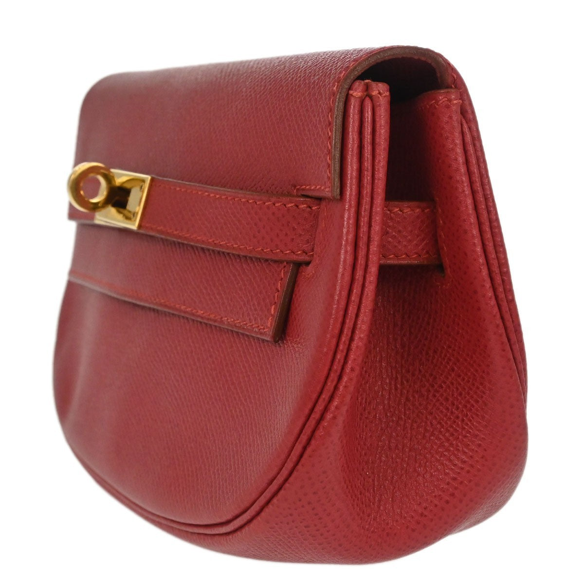 Hermès Vermilion Courchevel Banana Kelly Clutch Bag
