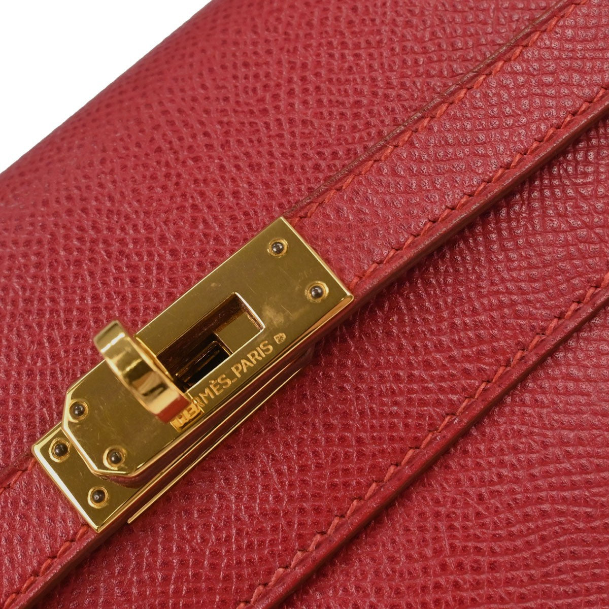 Hermès Vermilion Courchevel Banana Kelly Clutch Bag