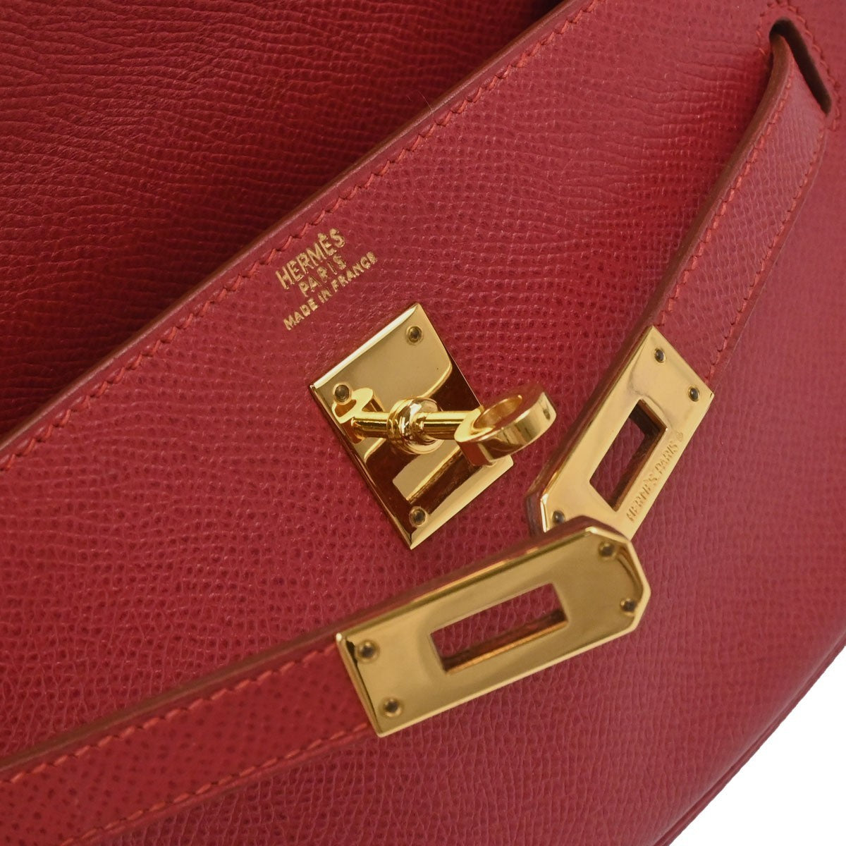 Hermès Vermilion Courchevel Banana Kelly Clutch Bag