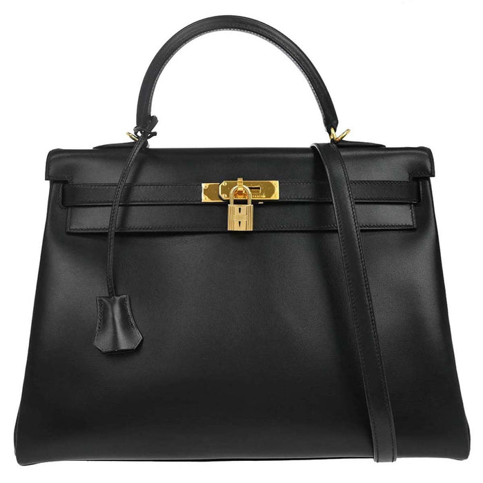 Hermès Black Box Calf Kelly 35 Retourne 2way Handbag