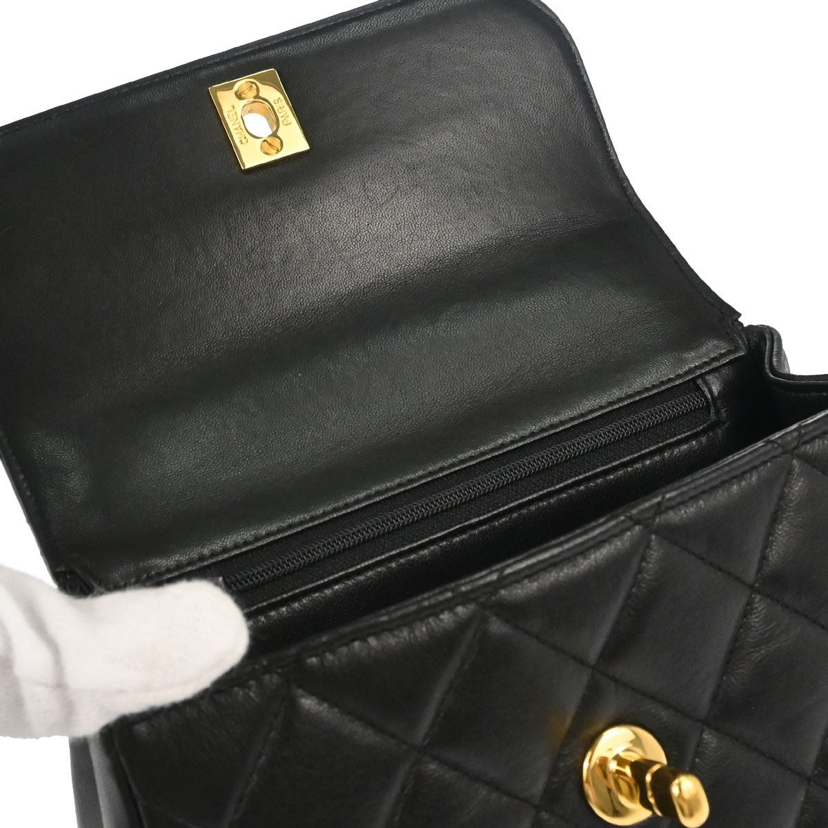 Chanel Black Lambskin Top Handle Handbag