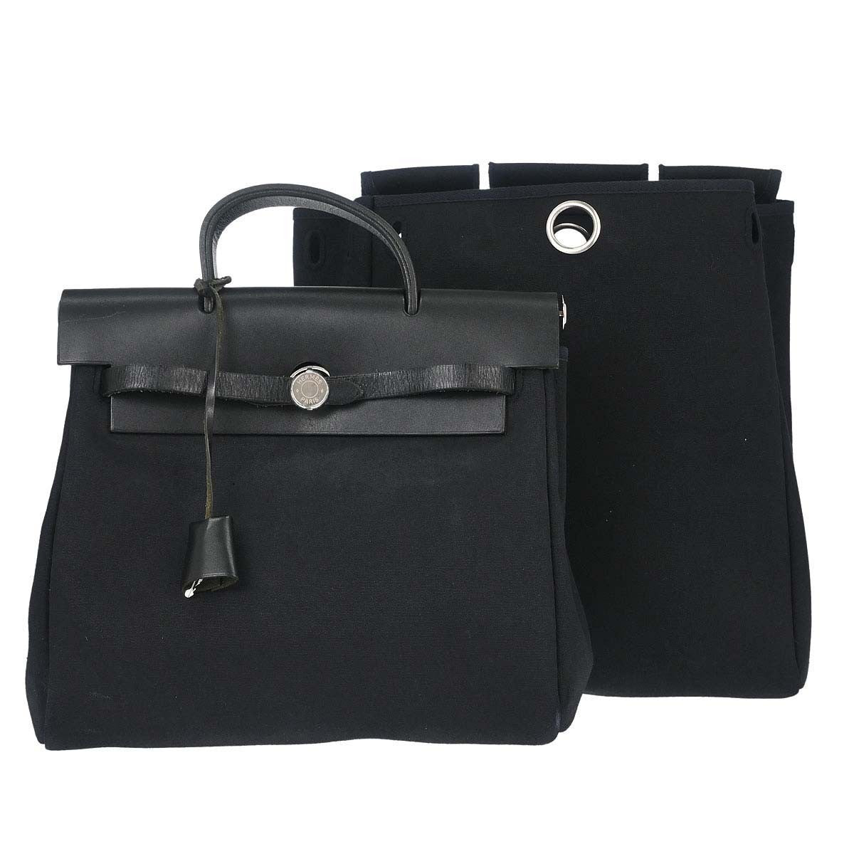 Hermès Black Toile Officier Herbag a Dos 2 in 1 Backpack