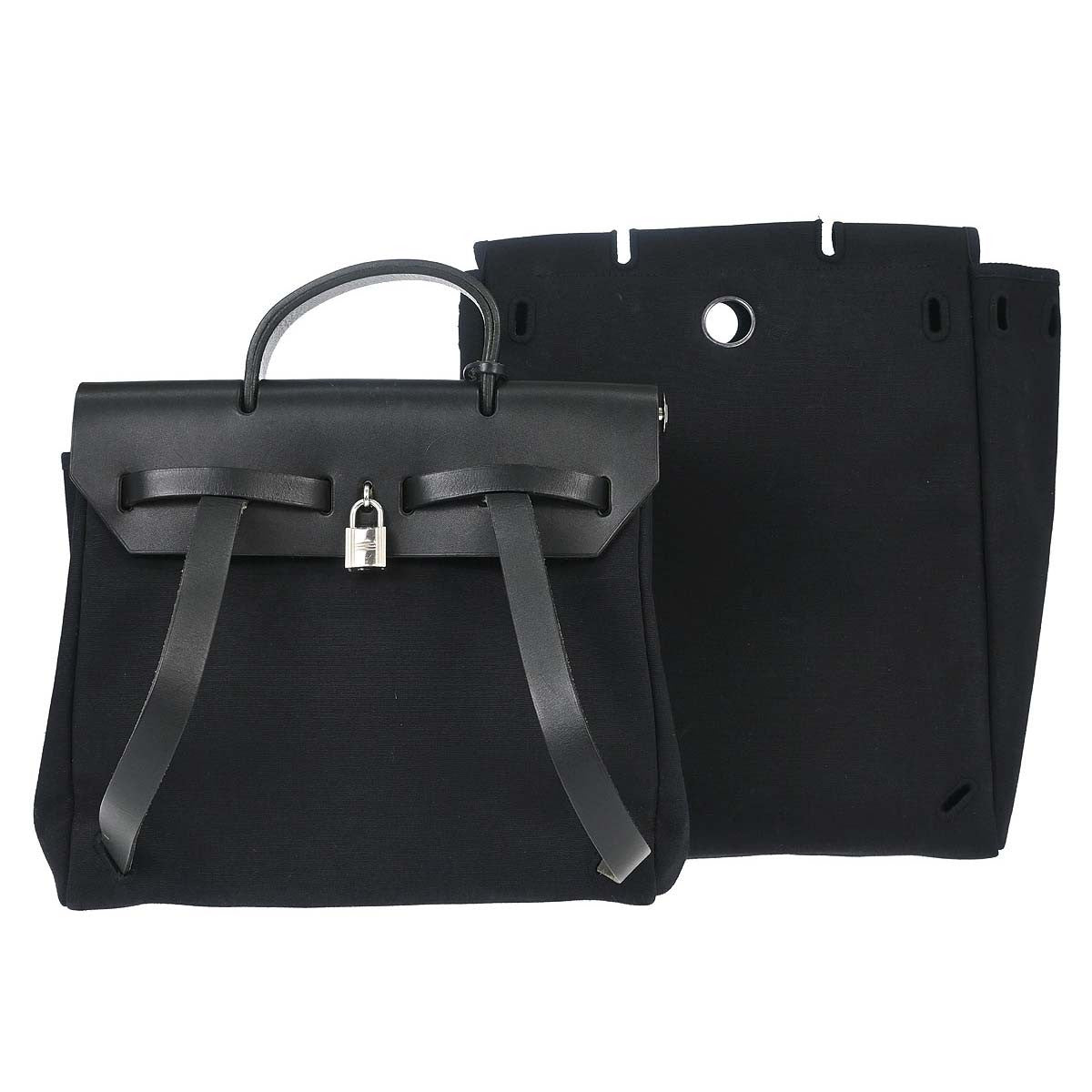 Hermès Black Toile Officier Herbag a Dos 2 in 1 Backpack