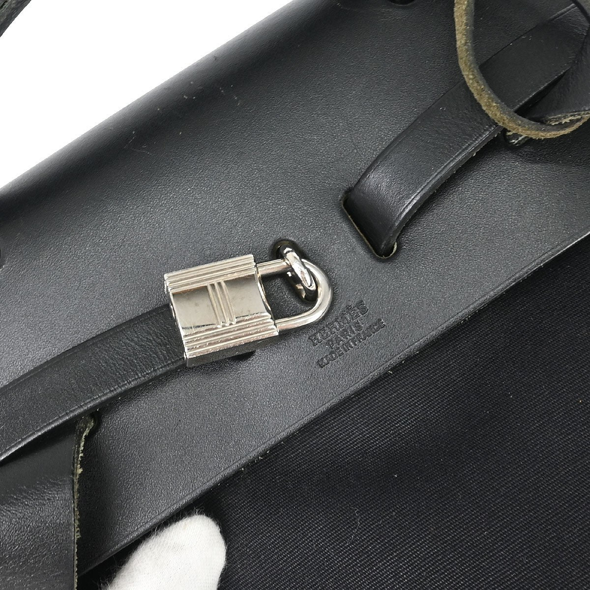 Hermès Black Toile Officier Herbag a Dos 2 in 1 Backpack