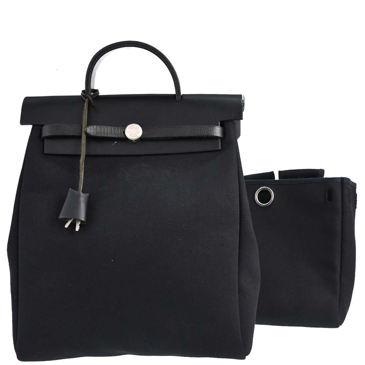 Hermès Black Toile Officier Herbag a Dos 2 in 1 Backpack