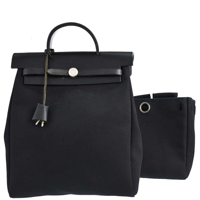 Hermès Black Toile Officier Herbag a Dos 2 in 1 Backpack
