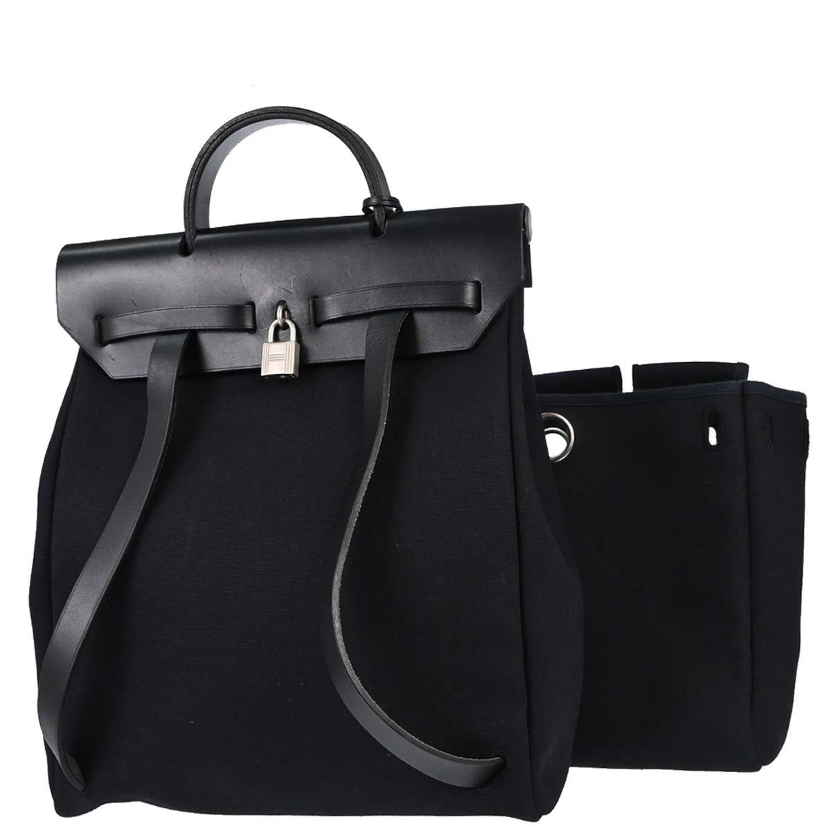 Hermès Black Toile Officier Herbag a Dos 2 in 1 Backpack