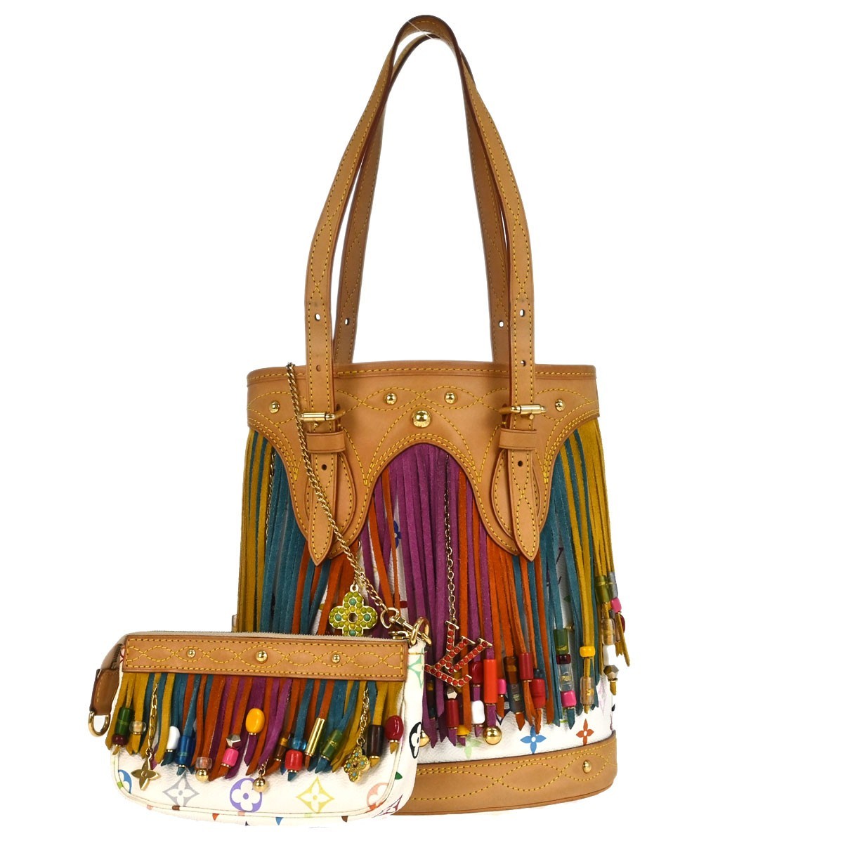 Louis Vuitton Monogram Multicolor Bucket Fringe Tote Bag