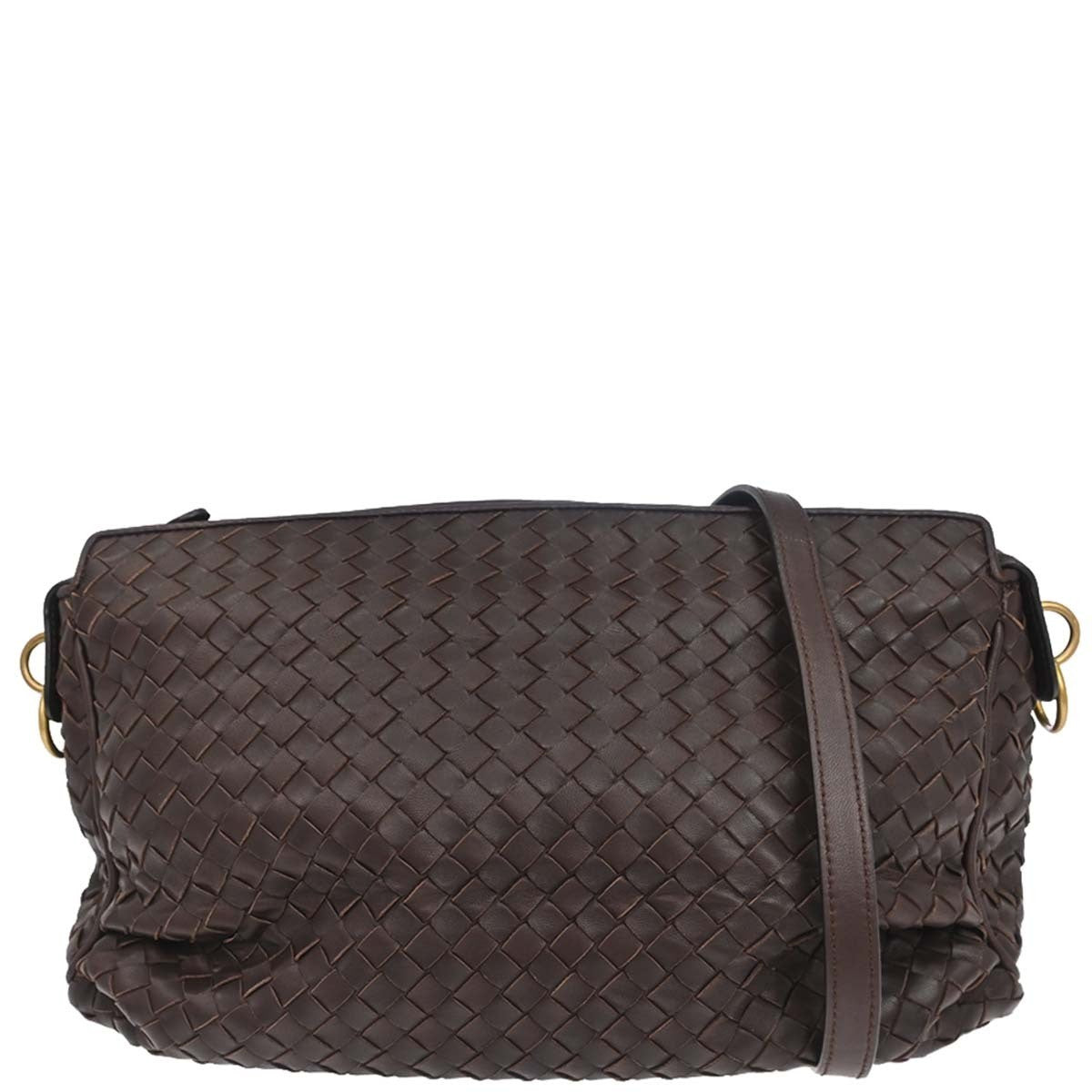 Bottega Veneta Brown Lambskin Intrecciato Shoulder Bag