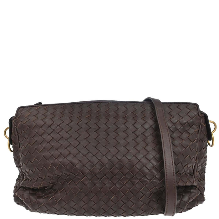 Bottega Veneta Brown Lambskin Intrecciato Shoulder Bag