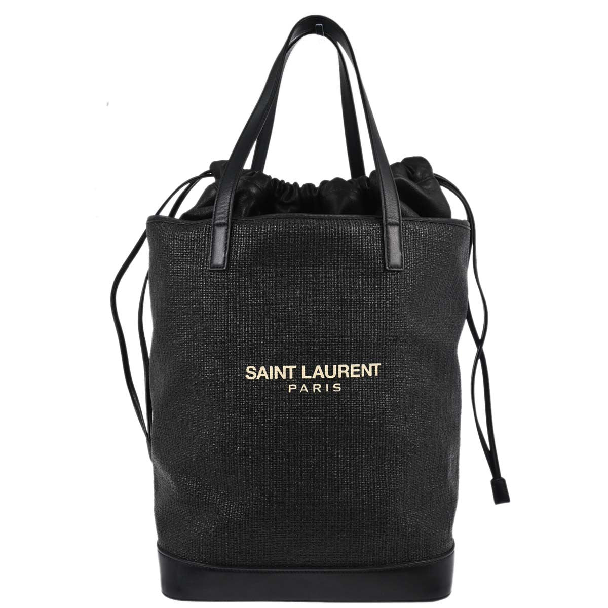 Saint Laurent Black Calfskin Teddy Drawstring Tote Handbag