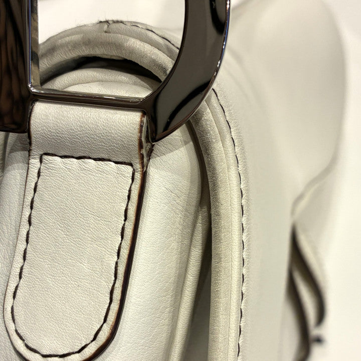 Christian Dior White Leather Saddle Handbag