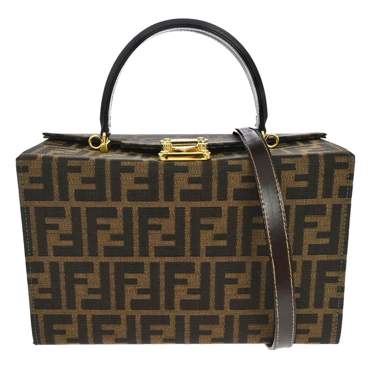 Fendi Brown Canvas Leather Zucca 2way Vanity Handbag