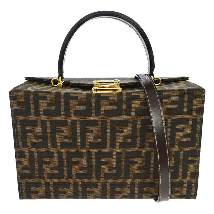 Fendi Brown Canvas Leather Zucca 2way Vanity Handbag