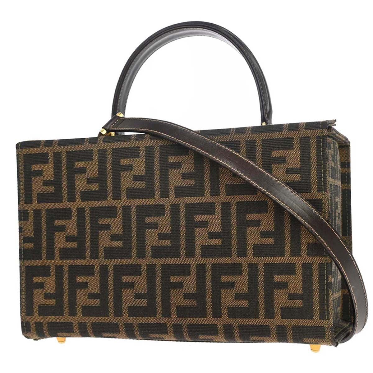 Fendi Brown Canvas Leather Zucca 2way Vanity Handbag