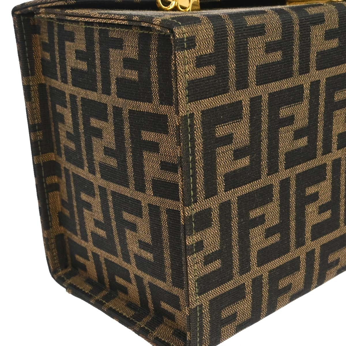 Fendi Brown Canvas Leather Zucca 2way Vanity Handbag