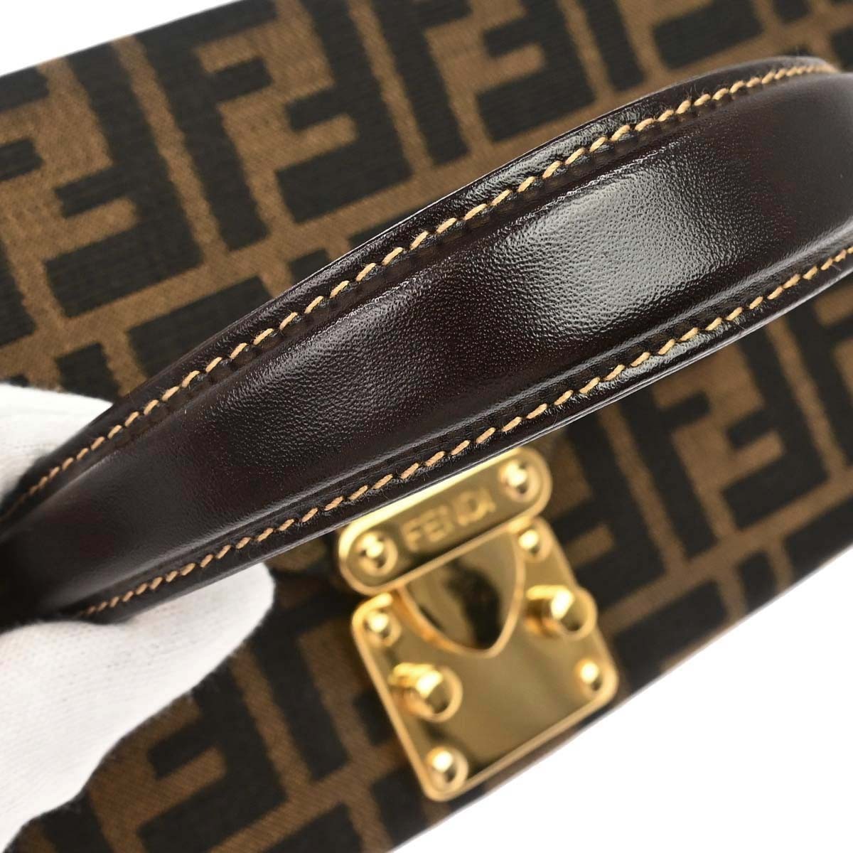 Fendi Brown Canvas Leather Zucca 2way Vanity Handbag