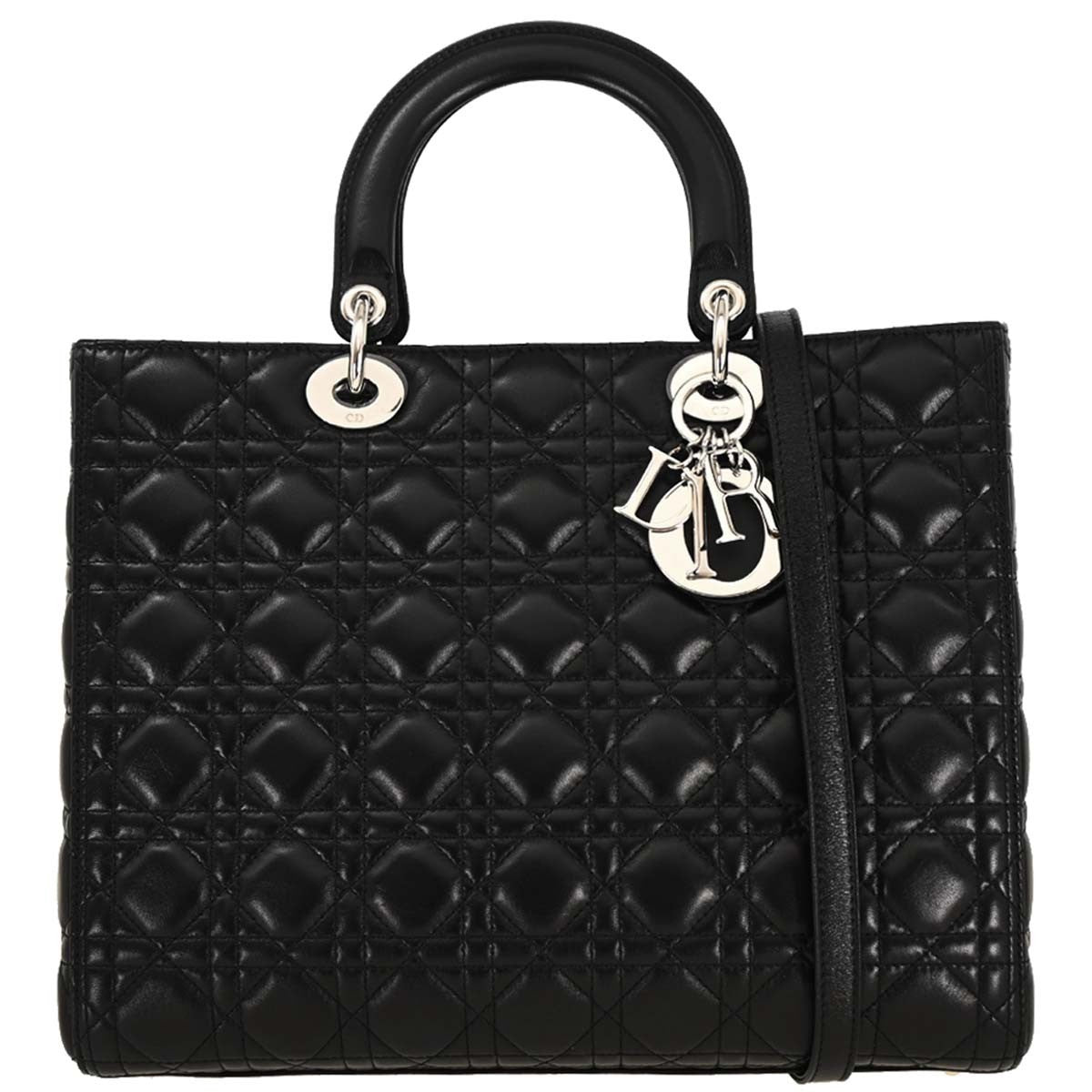 Christian Dior Black Lambskin Lady Dior Cannage 2way Handbag