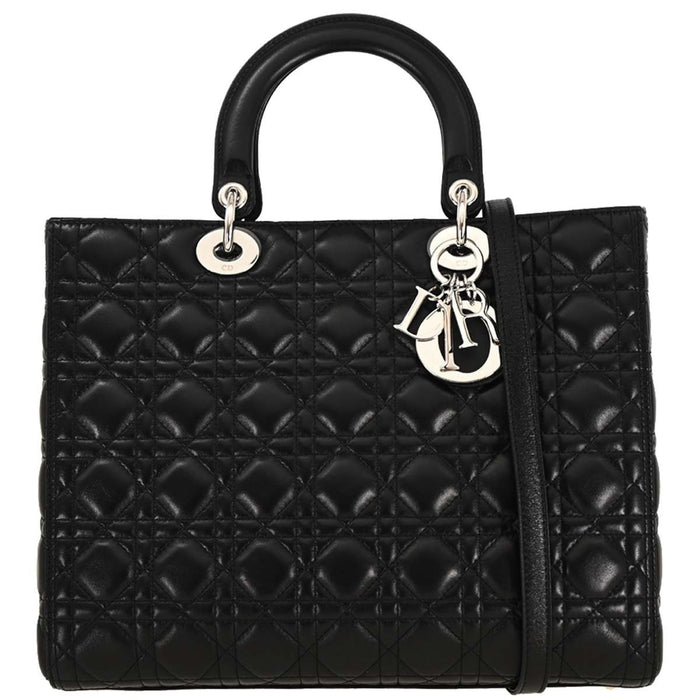 Christian Dior Black Lambskin Lady Dior Cannage 2way Handbag