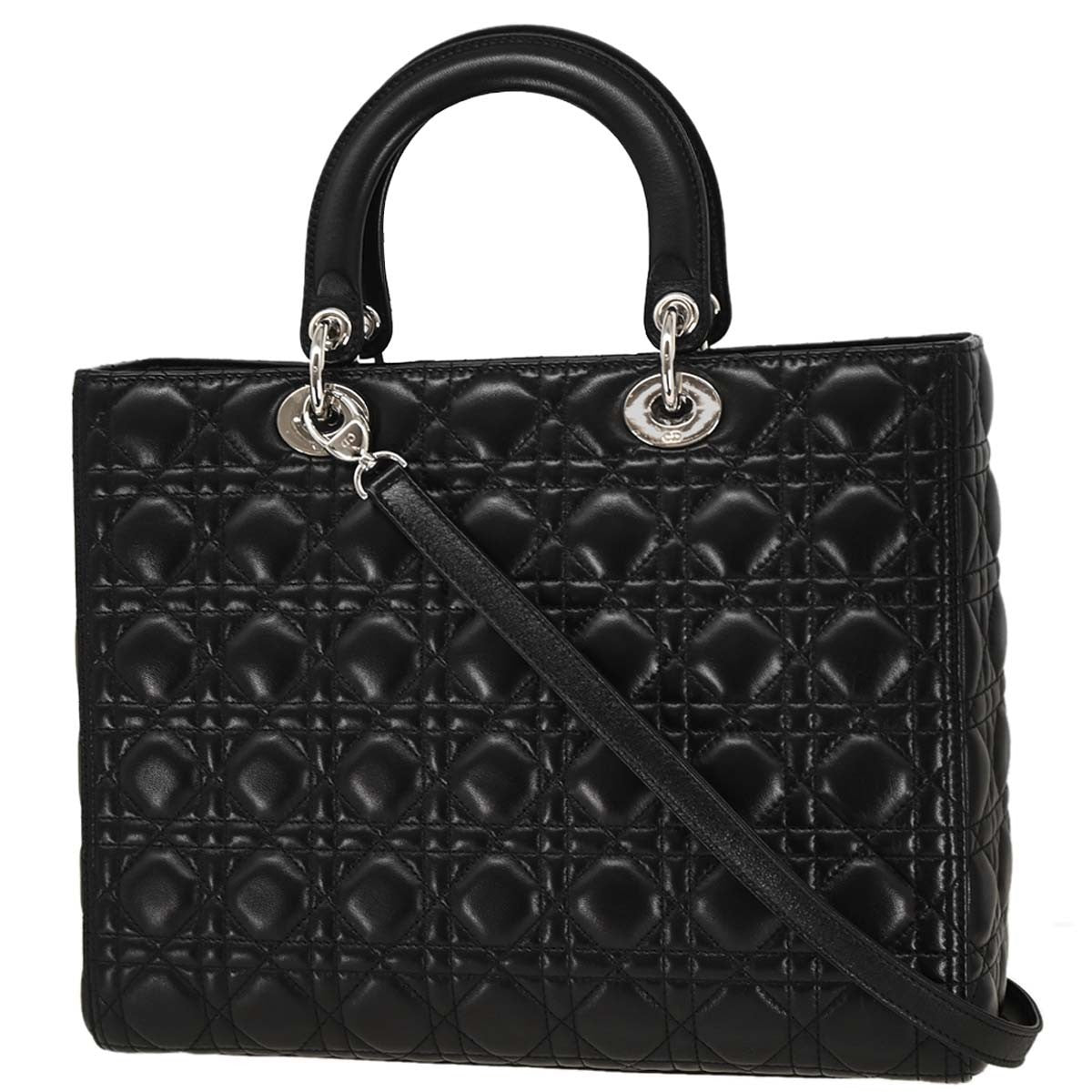 Christian Dior Black Lambskin Lady Dior Cannage 2way Handbag