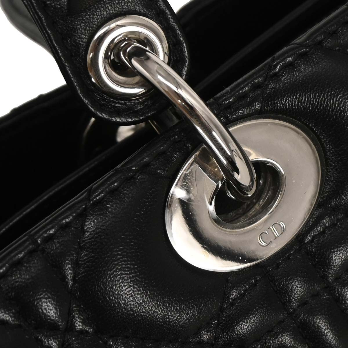 Christian Dior Black Lambskin Lady Dior Cannage 2way Handbag