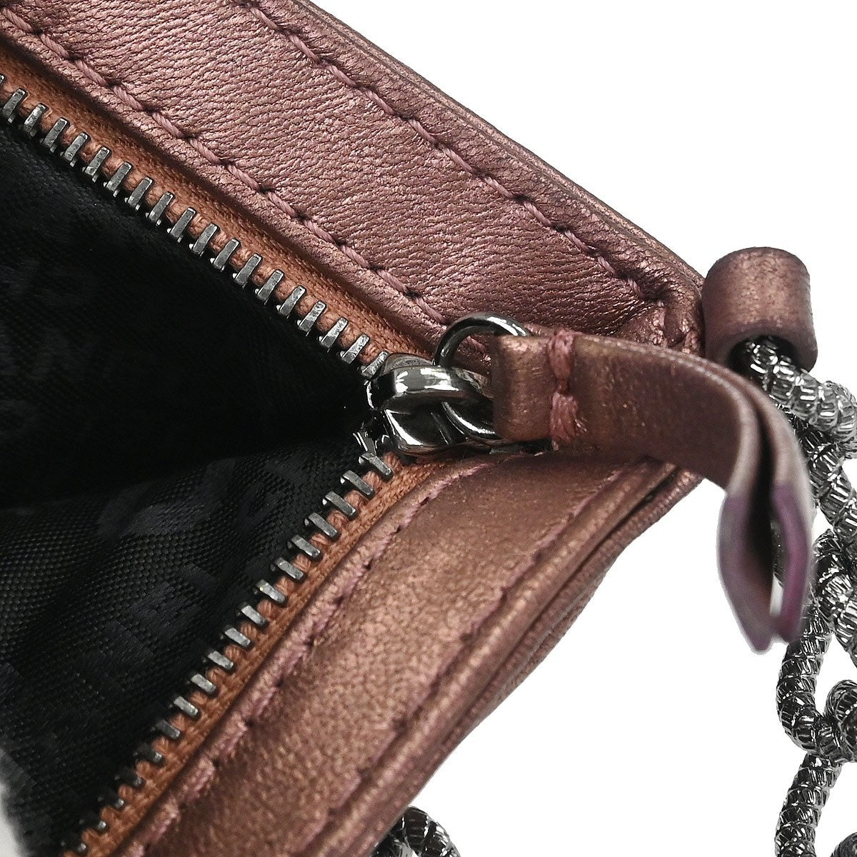 Chanel Metallic Pink Lambskin Camellia Mini Pochette Handbag