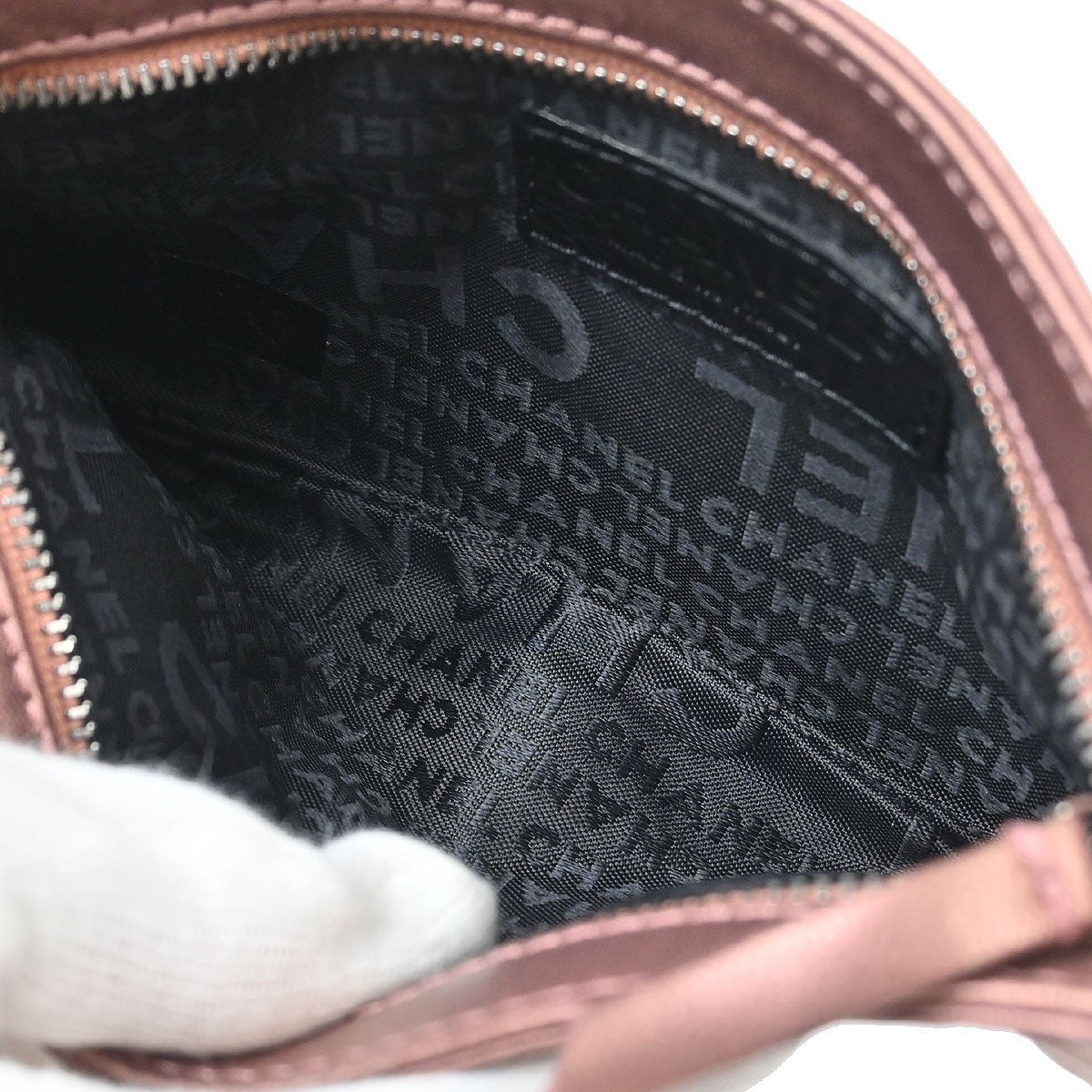 Chanel Metallic Pink Lambskin Camellia Mini Pochette Handbag