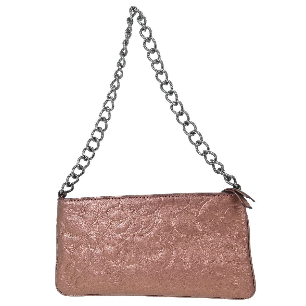 Chanel Metallic Pink Lambskin Camellia Mini Pochette Handbag
