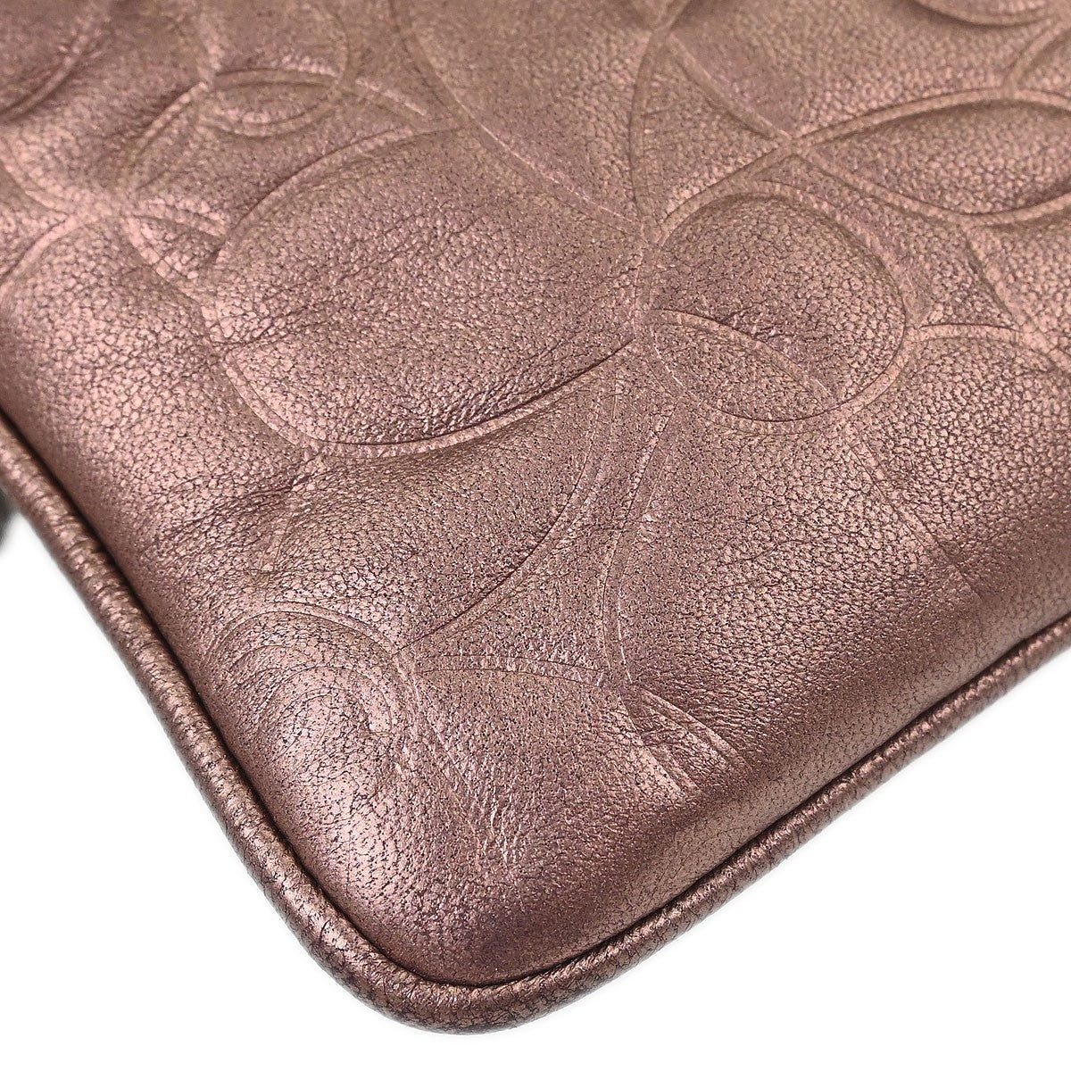 Chanel Metallic Pink Lambskin Camellia Mini Pochette Handbag