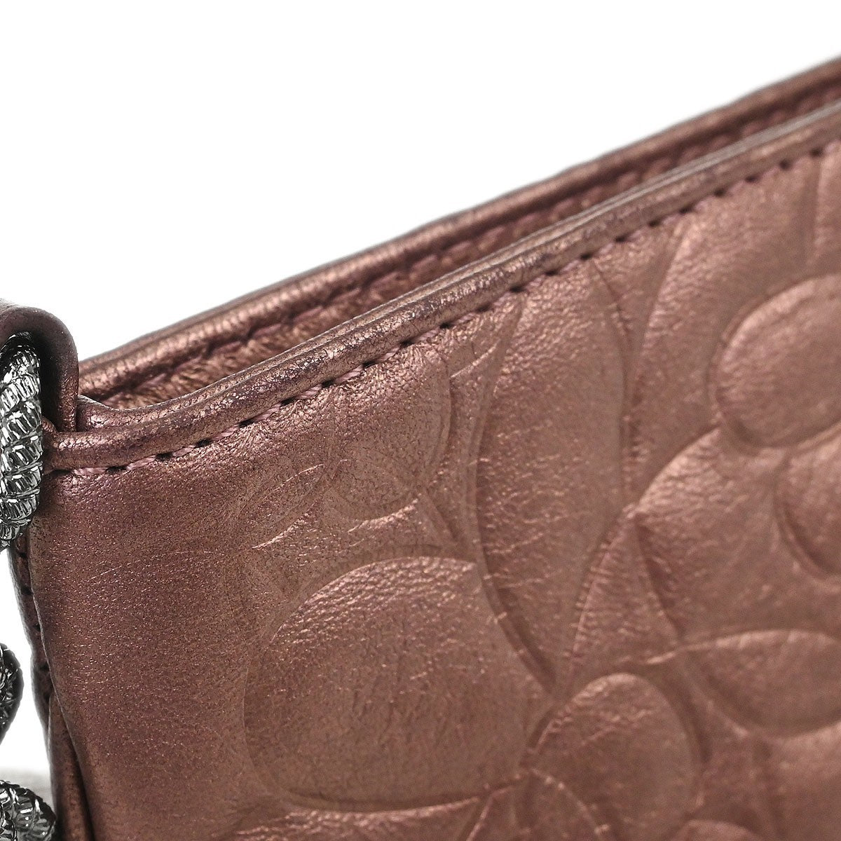 Chanel Metallic Pink Lambskin Camellia Mini Pochette Handbag
